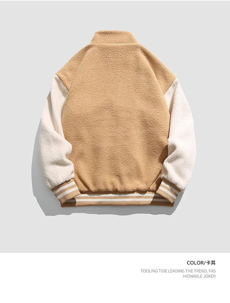 Unisex Lamb Wool Cargo Coat Men Women Cashmere Fleece Baseball Jacket Teen Couple Warm Clothing 2024 Boy Girls Varsity Techwear