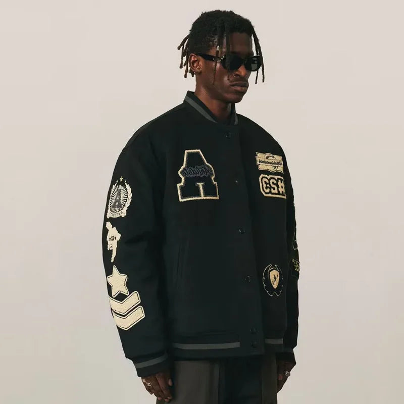 Mens Baseball Jacket Flocked Embroidery Stand Vintage Bomber Jackets High Street Loose Coat Couple Streetwear Spring Autumn New