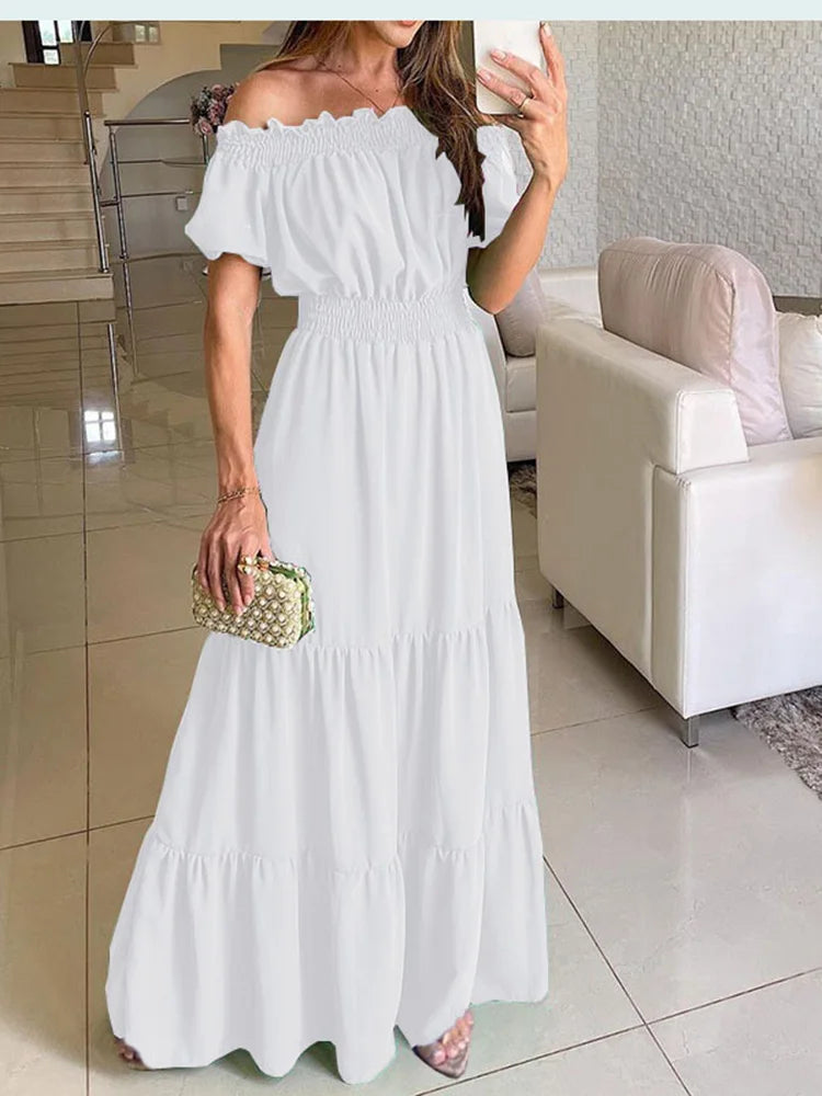 Vestido Bohemio De Verano Para Mujer, Ropa Elegante A La Moda, Informal, Con Cuello De Barco, Para Oficina, Novedad Long Dresses