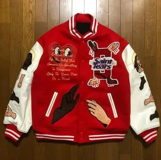 Baseball uniform Y2K men's spring and autumn retro trend leather jacket ins heavy industry embroidery white short coat hot sale