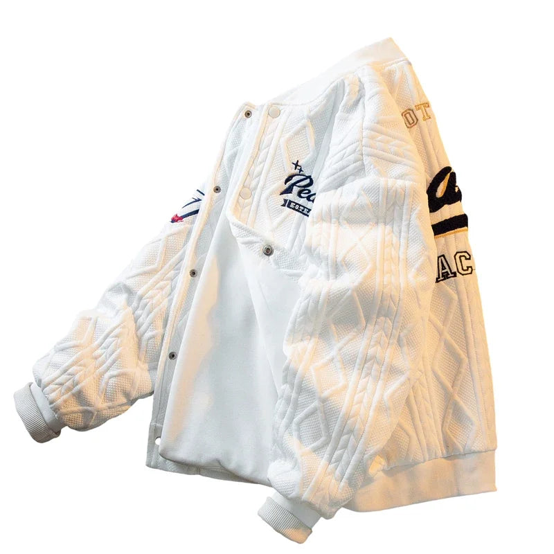 Heavy Retro American Vibe Style Baseball Jacket Men 2023 Winter Trendy Brand Bomber Jacket Winter Wear Jackets Coats