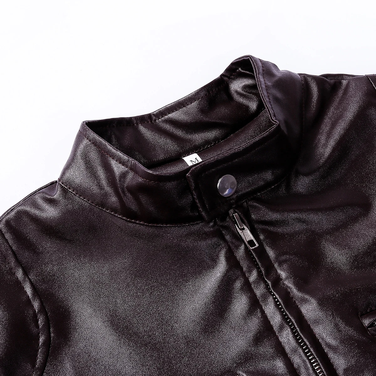 Chaqueta de cuero retro para hombre, chaqueta de motociclista con cuello alto, abrigo entallado con múltiples bolsillos, ropa de abrigo para otoño e invierno