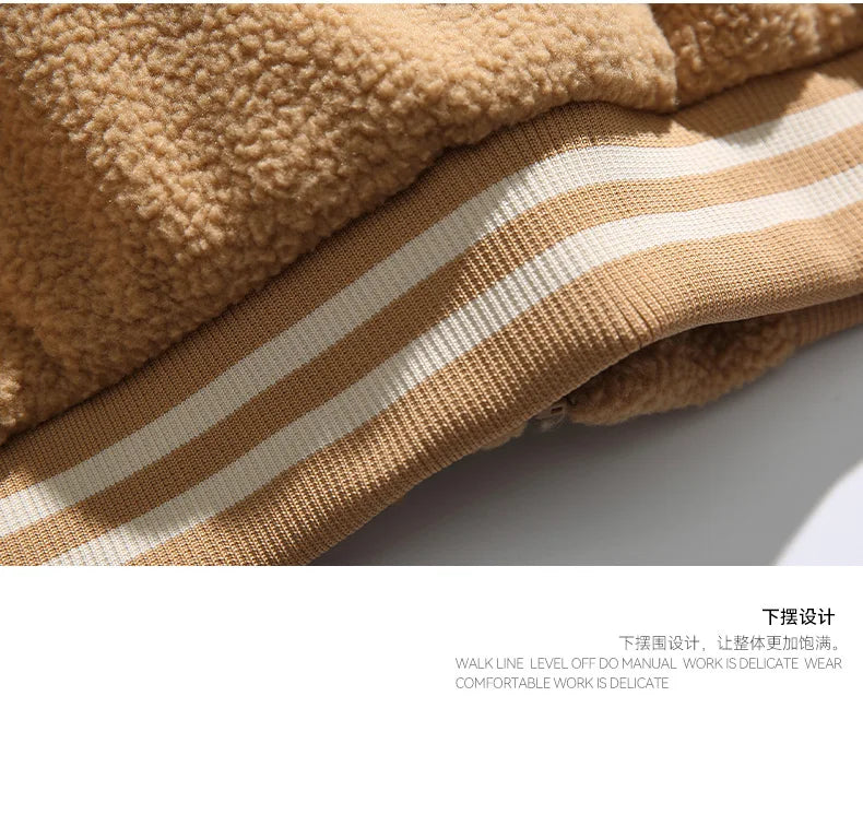 Unisex Lamb Wool Cargo Coat Men Women Cashmere Fleece Baseball Jacket Teen Couple Warm Clothing 2024 Boy Girls Varsity Techwear