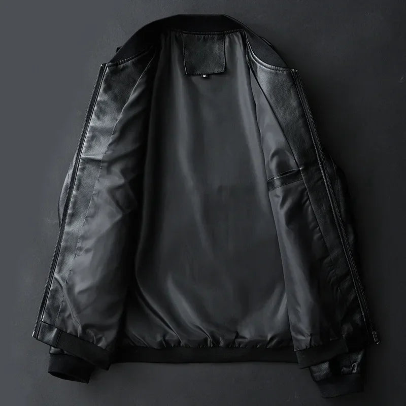 Abrigo de cuero sintético para hombre, nuevo abrigo de motociclista negro, otoño 2024