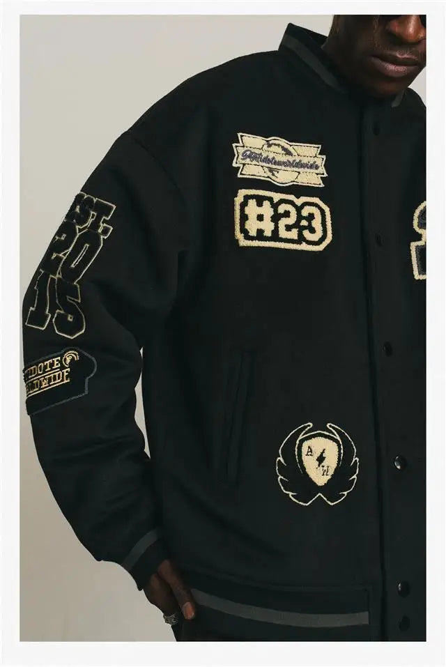Mens Baseball Jacket Flocked Embroidery Stand Vintage Bomber Jackets High Street Loose Coat Couple Streetwear Spring Autumn New