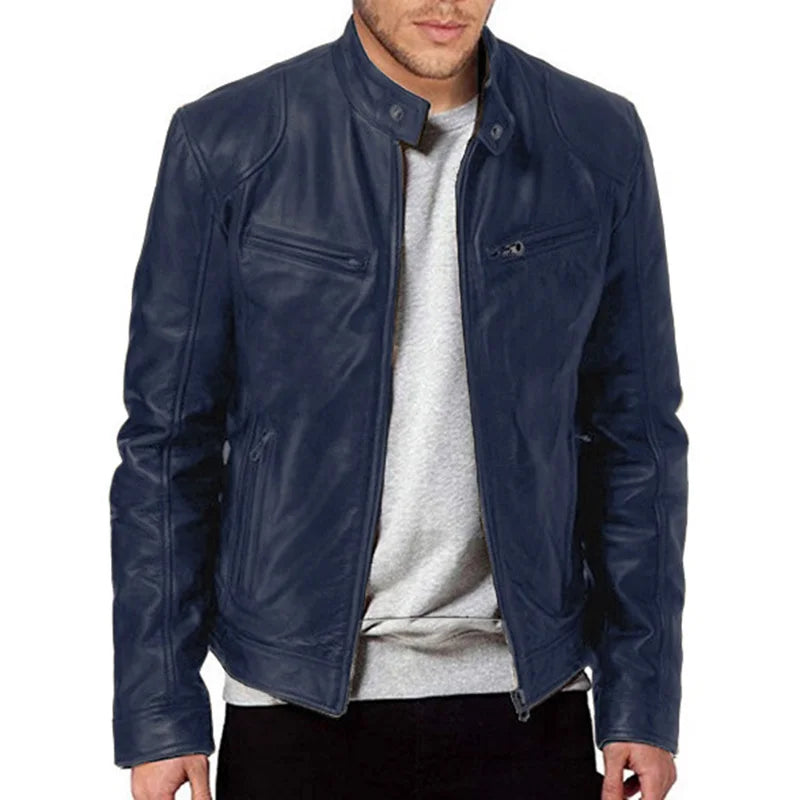 Venta caliente Otoño Nueva Chaqueta de Cuero de Motocicleta Multibolsillos para Hombres