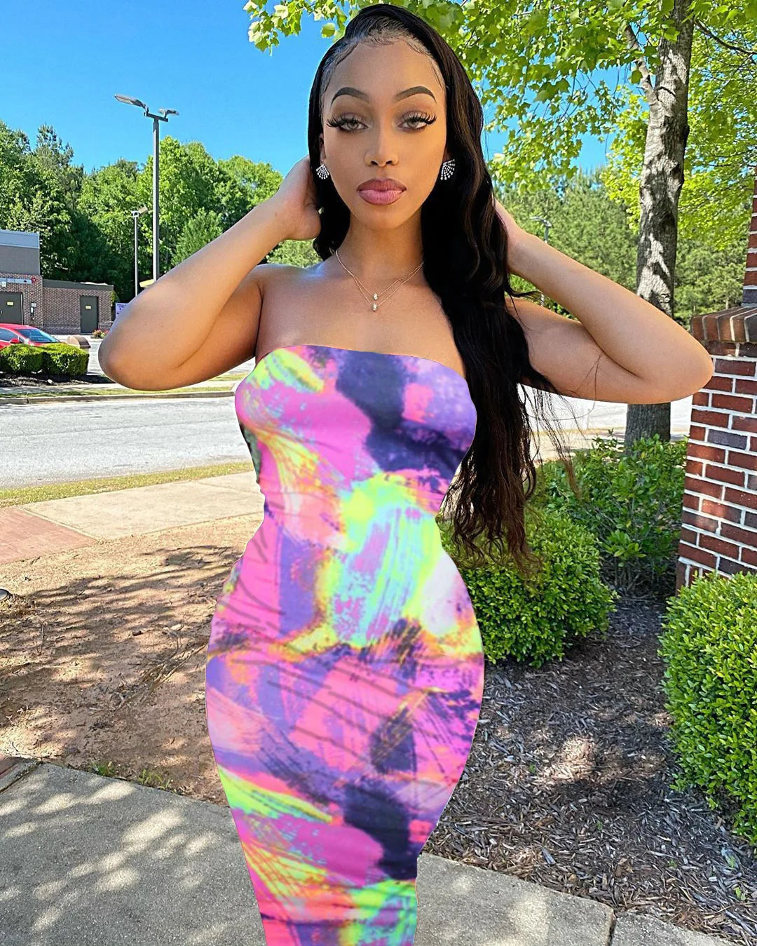 Spring And Summer Dresses For Women Chest Wrap Printed Off Shoulder Bandage Slim Sexy Long Dress 2023 New Fashion party MsChuh