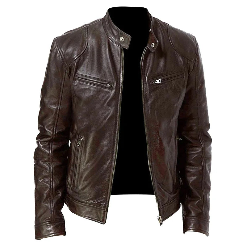 Venta caliente Otoño Nueva Chaqueta de Cuero de Motocicleta Multibolsillos para Hombres