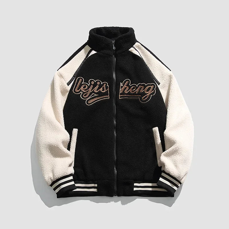 Unisex Lamb Wool Cargo Coat Men Women Cashmere Fleece Baseball Jacket Teen Couple Warm Clothing 2024 Boy Girls Varsity Techwear