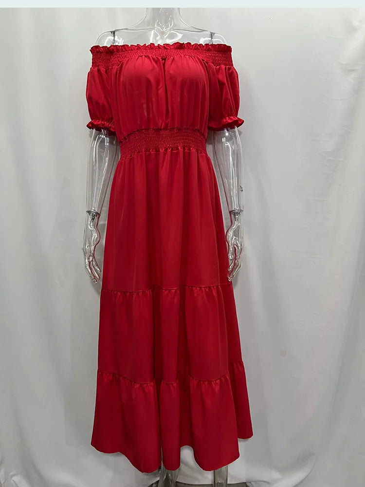 Vestido Bohemio De Verano Para Mujer, Ropa Elegante A La Moda, Informal, Con Cuello De Barco, Para Oficina, Novedad Long Dresses