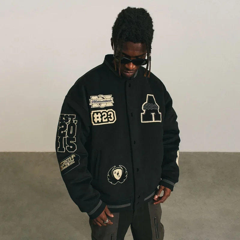 Mens Baseball Jacket Flocked Embroidery Stand Vintage Bomber Jackets High Street Loose Coat Couple Streetwear Spring Autumn New