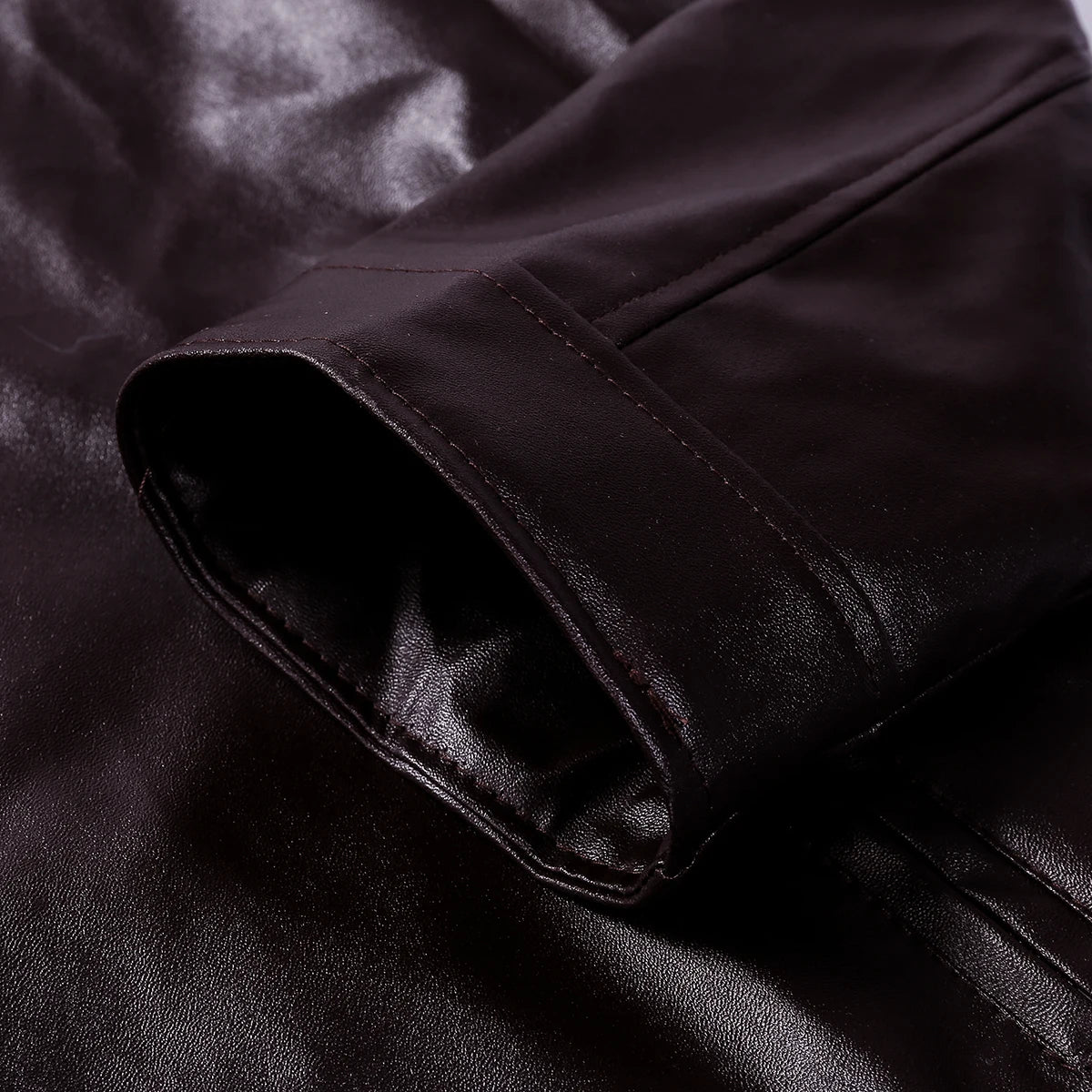 Chaqueta de cuero retro para hombre, chaqueta de motociclista con cuello alto, abrigo entallado con múltiples bolsillos, ropa de abrigo para otoño e invierno