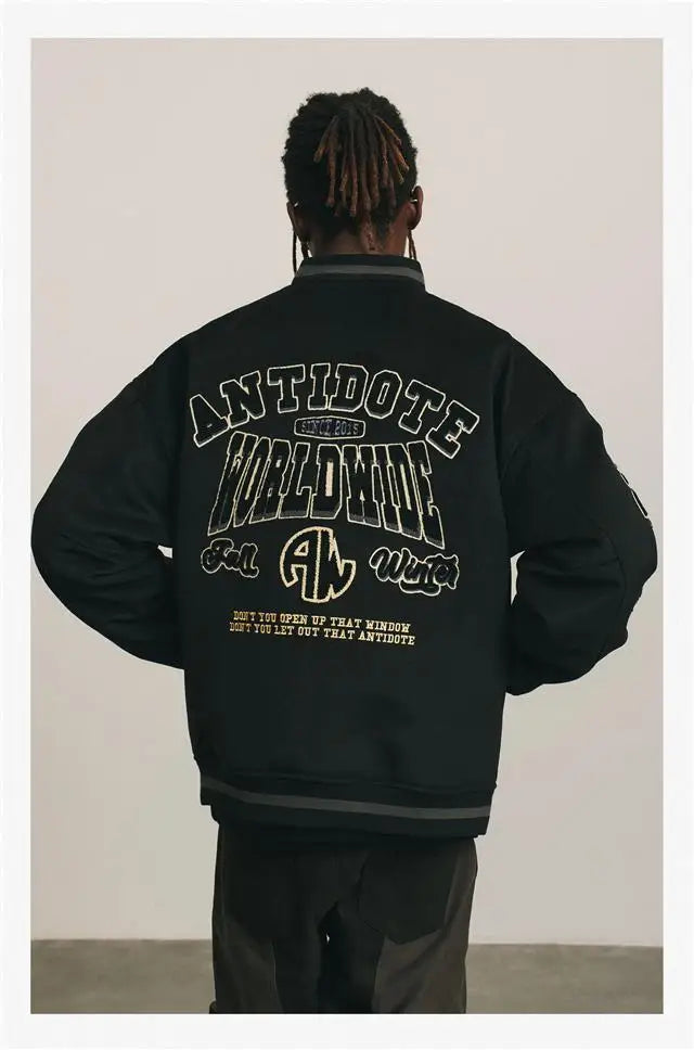 Mens Baseball Jacket Flocked Embroidery Stand Vintage Bomber Jackets High Street Loose Coat Couple Streetwear Spring Autumn New
