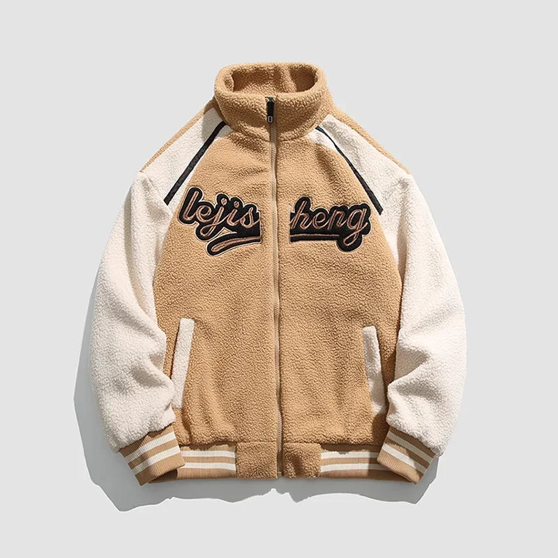 Unisex Lamb Wool Cargo Coat Men Women Cashmere Fleece Baseball Jacket Teen Couple Warm Clothing 2024 Boy Girls Varsity Techwear