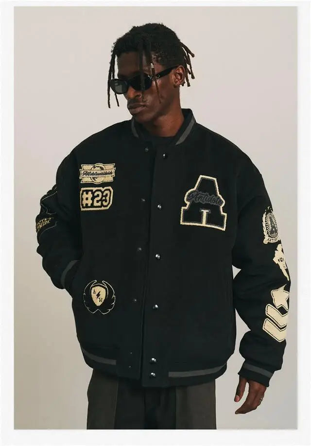 Mens Baseball Jacket Flocked Embroidery Stand Vintage Bomber Jackets High Street Loose Coat Couple Streetwear Spring Autumn New