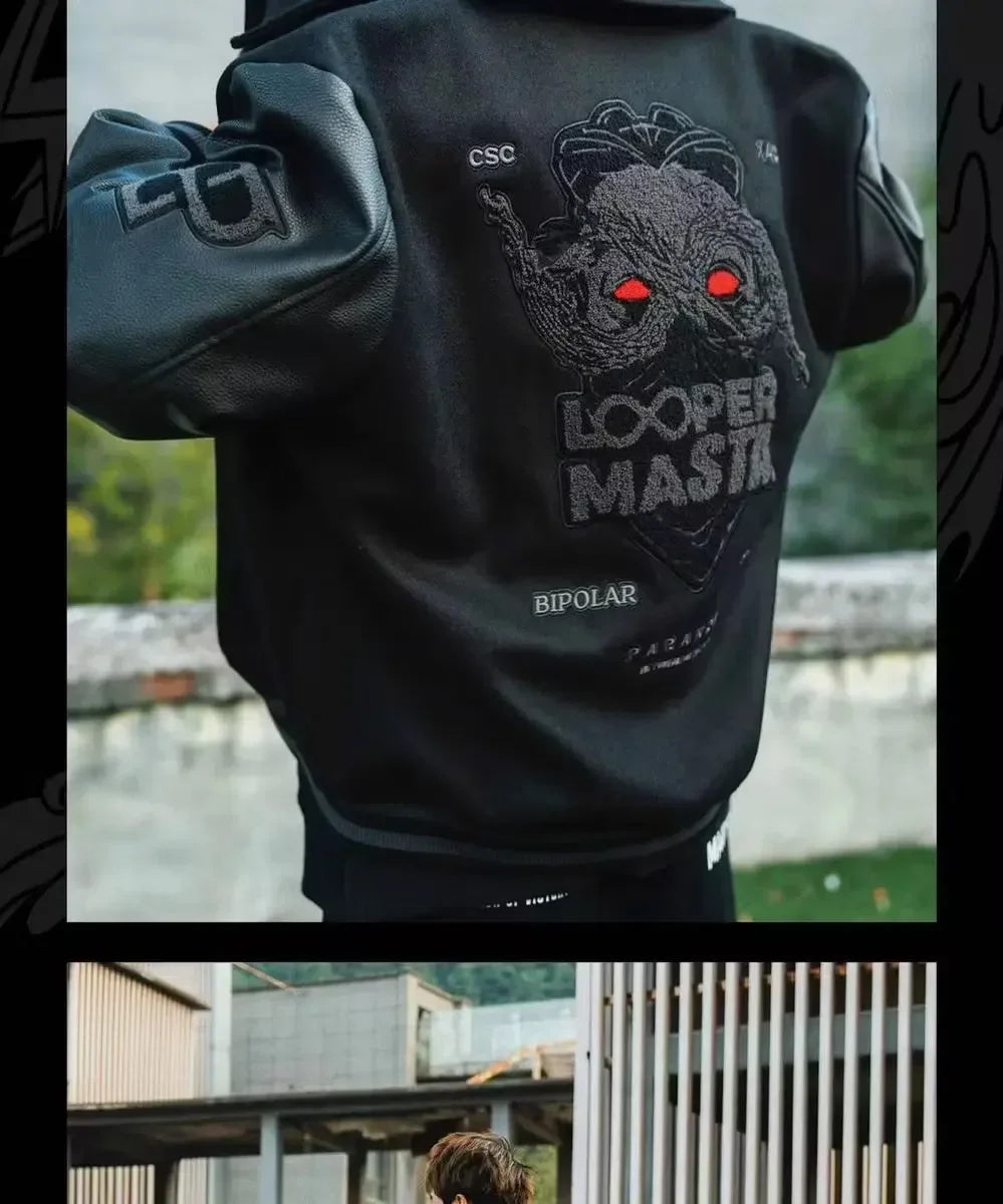 Y2K Retro Trend Leather Jacket Heavy Industry Embroidery Black Short Coats Ins Hot Sale New Men's Baseball Uniform Spring Autumn