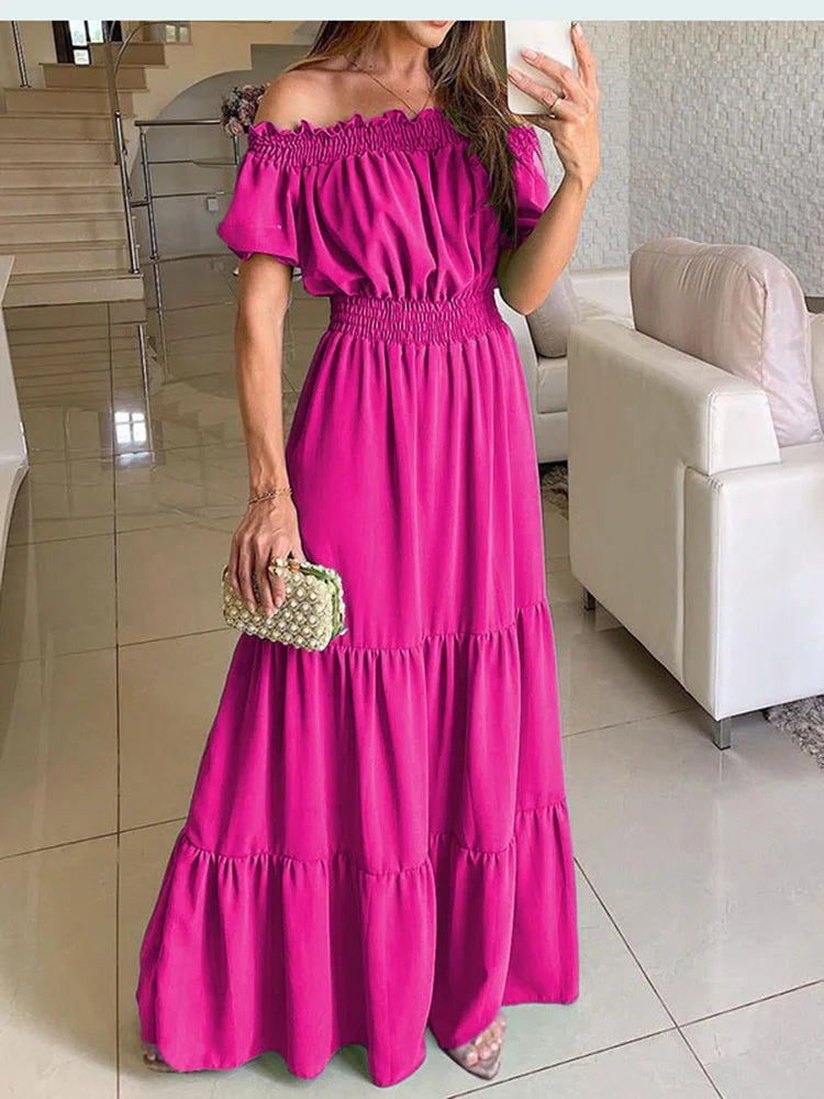 Vestido Bohemio De Verano Para Mujer, Ropa Elegante A La Moda, Informal, Con Cuello De Barco, Para Oficina, Novedad Long Dresses