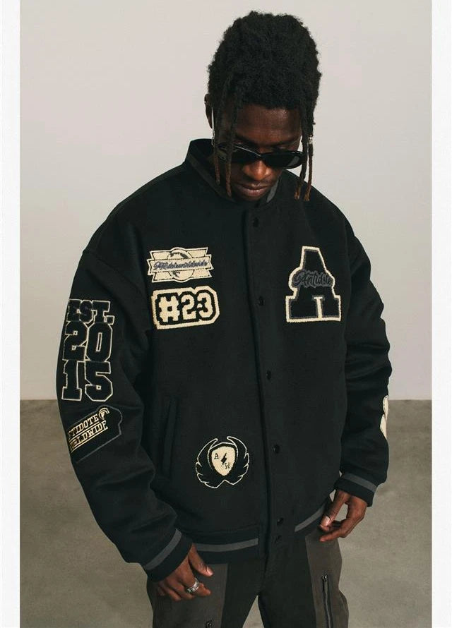 Mens Baseball Jacket Flocked Embroidery Stand Vintage Bomber Jackets High Street Loose Coat Couple Streetwear Spring Autumn New