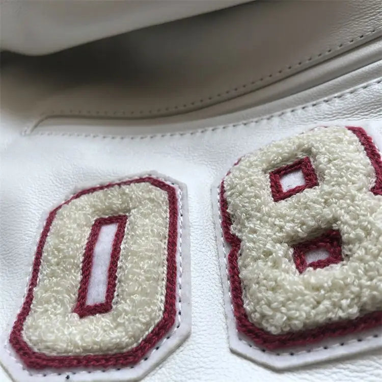Baseball uniform Y2K men's spring and autumn retro trend leather jacket ins heavy industry embroidery white short coat hot sale
