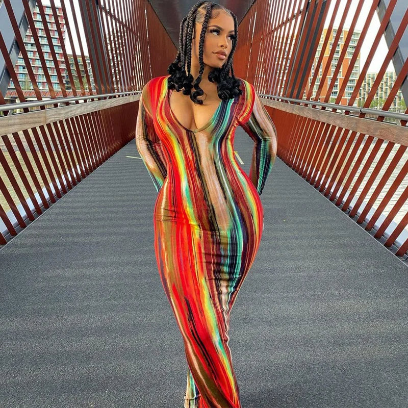 Spring And Summer Dresses For Women Chest Wrap Printed Off Shoulder Bandage Slim Sexy Long Dress 2023 New Fashion party MsChuh