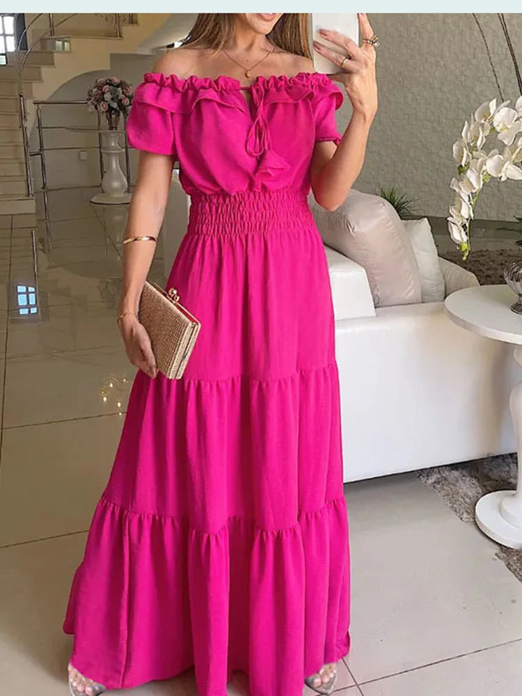 Vestido Bohemio De Verano Para Mujer, Ropa Elegante A La Moda, Informal, Con Cuello De Barco, Para Oficina, Novedad Long Dresses