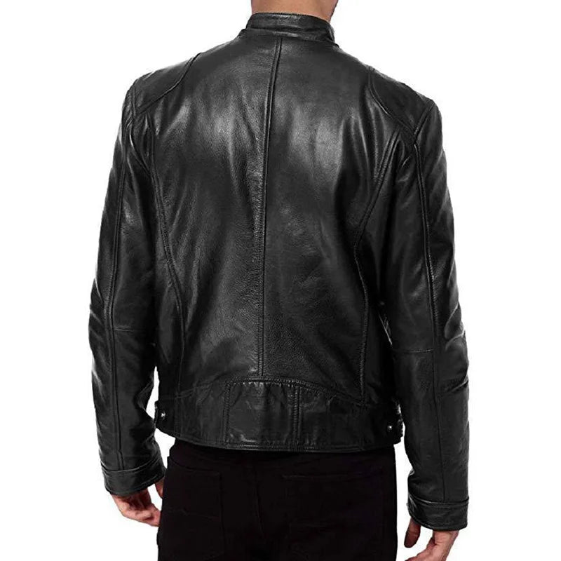 Venta caliente Otoño Nueva Chaqueta de Cuero de Motocicleta Multibolsillos para Hombres