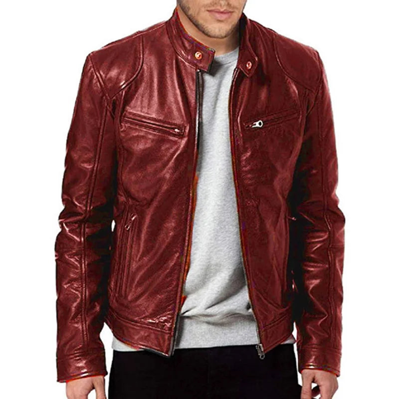 Venta caliente Otoño Nueva Chaqueta de Cuero de Motocicleta Multibolsillos para Hombres