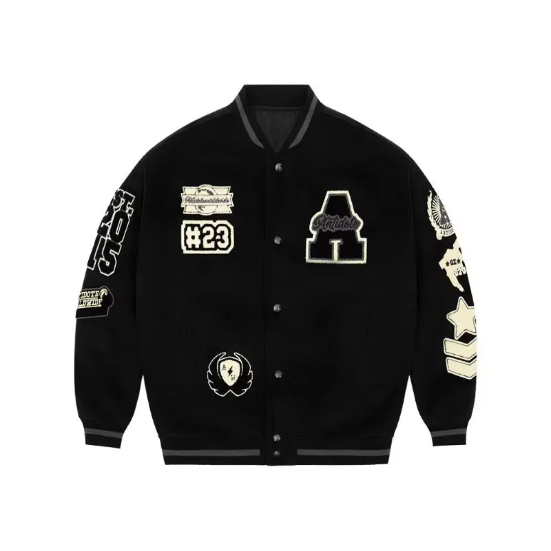 Mens Baseball Jacket Flocked Embroidery Stand Vintage Bomber Jackets High Street Loose Coat Couple Streetwear Spring Autumn New