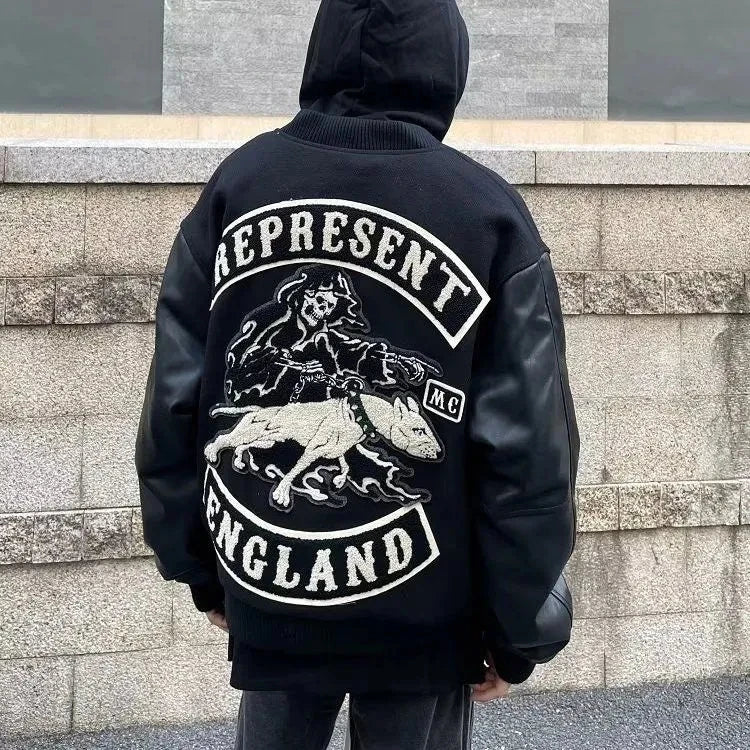 Baseball uniform Y2K men's spring and autumn retro trend leather jacket ins heavy industry embroidery white short coat hot sale