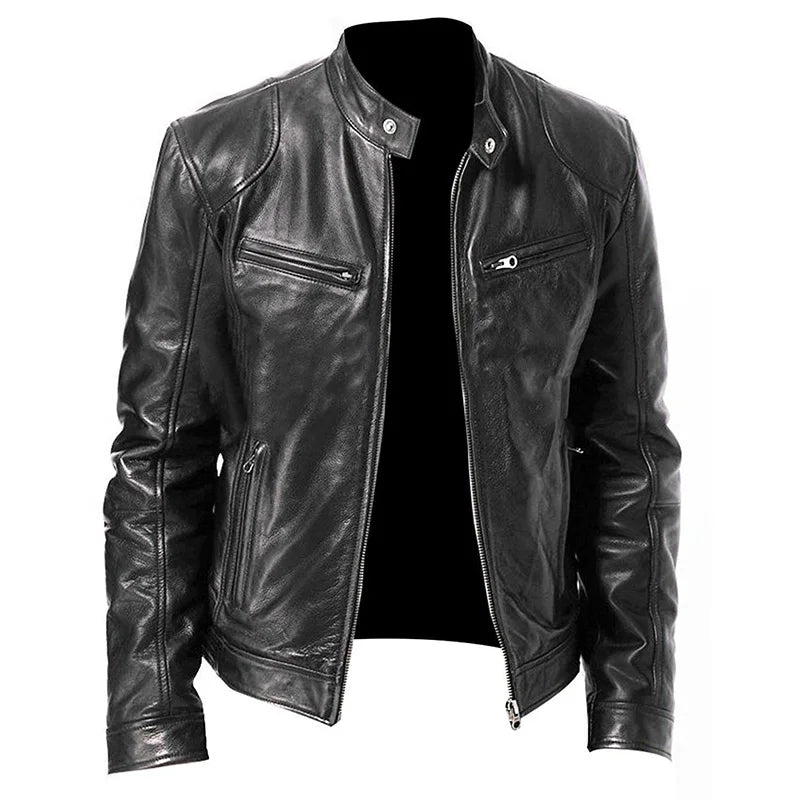 Venta caliente Otoño Nueva Chaqueta de Cuero de Motocicleta Multibolsillos para Hombres