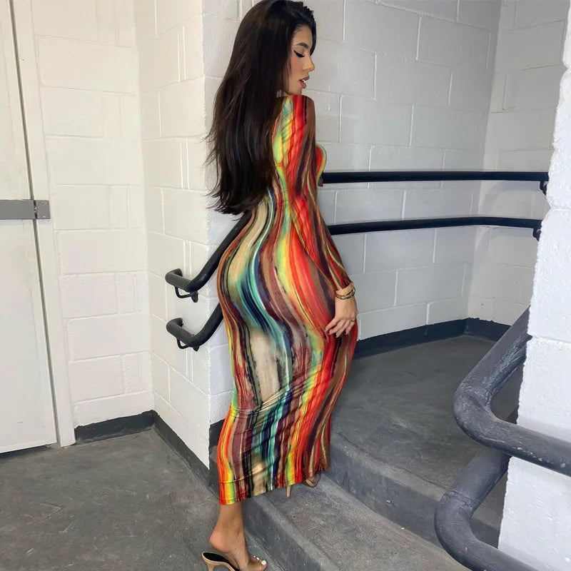 Spring And Summer Dresses For Women Chest Wrap Printed Off Shoulder Bandage Slim Sexy Long Dress 2023 New Fashion party MsChuh