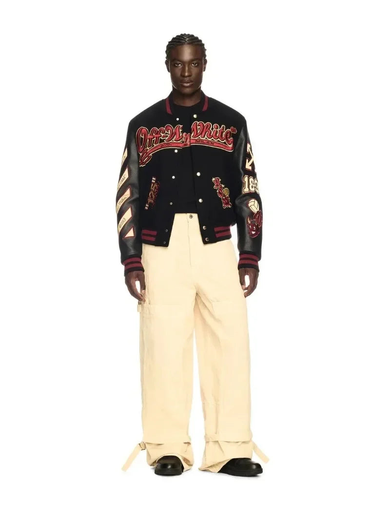 Streetwear Jacket Y2K Mens Hip Hop Cartoon Letter Embroidered Leather Retro Jacket Motorcycle Wear Baseball Jacket Zipper Coats