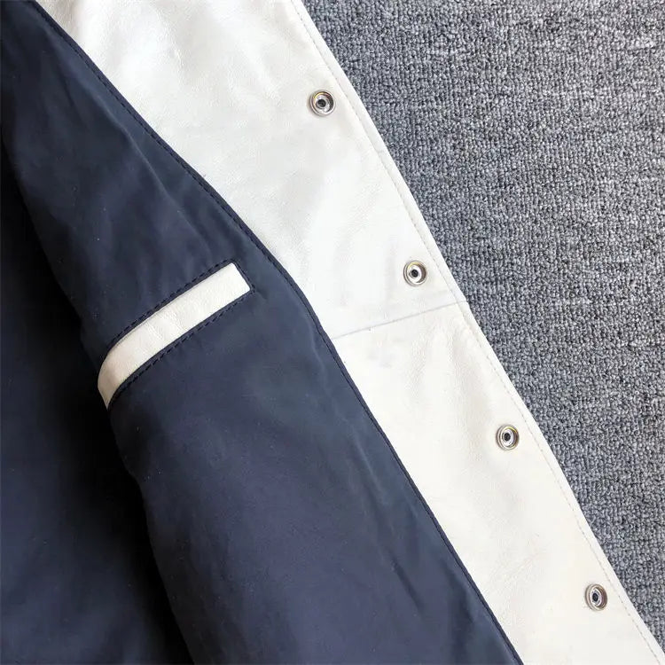 Baseball uniform Y2K men's spring and autumn retro trend leather jacket ins heavy industry embroidery white short coat hot sale