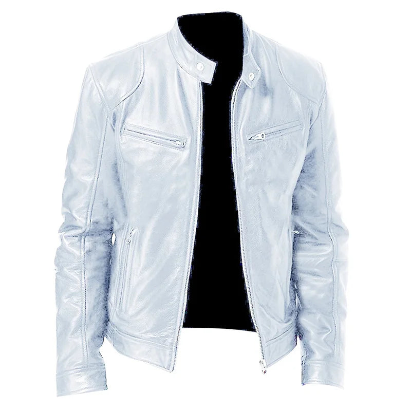 Venta caliente Otoño Nueva Chaqueta de Cuero de Motocicleta Multibolsillos para Hombres