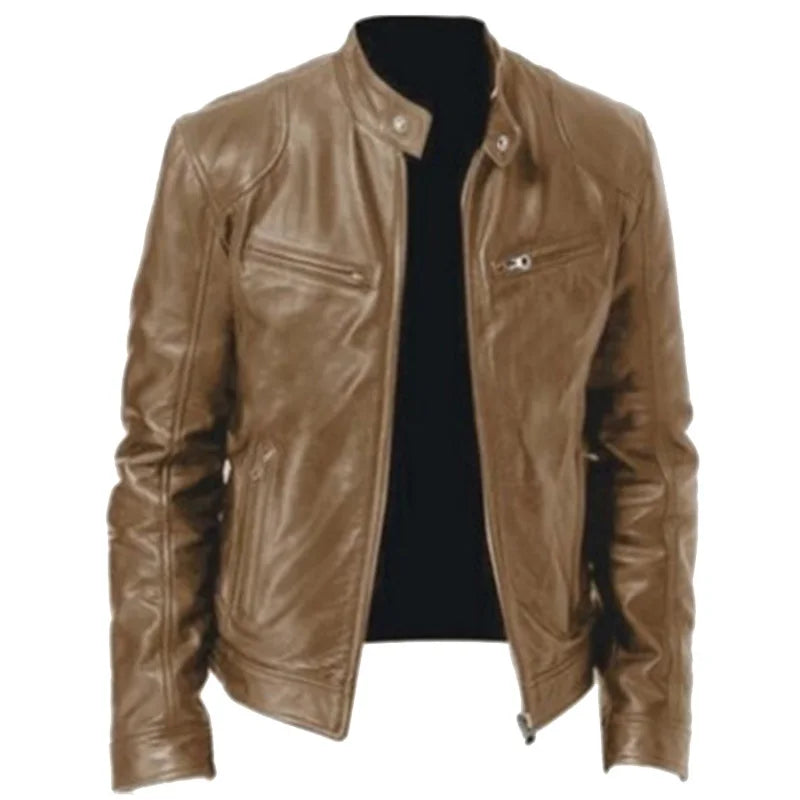 Venta caliente Otoño Nueva Chaqueta de Cuero de Motocicleta Multibolsillos para Hombres