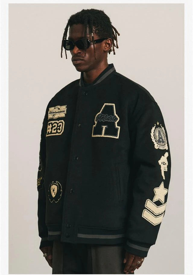 Mens Baseball Jacket Flocked Embroidery Stand Vintage Bomber Jackets High Street Loose Coat Couple Streetwear Spring Autumn New
