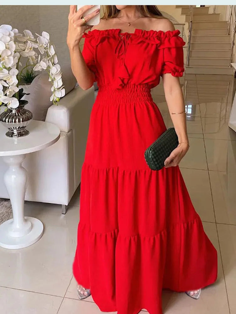 Vestido Bohemio De Verano Para Mujer, Ropa Elegante A La Moda, Informal, Con Cuello De Barco, Para Oficina, Novedad Long Dresses