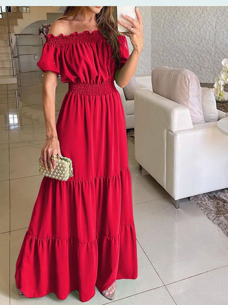 Vestido Bohemio De Verano Para Mujer, Ropa Elegante A La Moda, Informal, Con Cuello De Barco, Para Oficina, Novedad Long Dresses