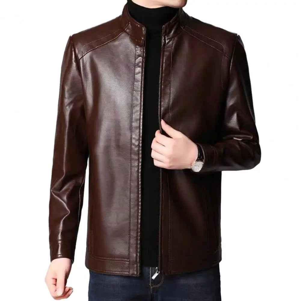 Chaqueta de traje de cuero para hombre, chaqueta ajustada, abrigo de PU, chaqueta de cuero de moda, chaqueta informal, chaquetas, ropa de calle, abrigo con cremallera para hombre