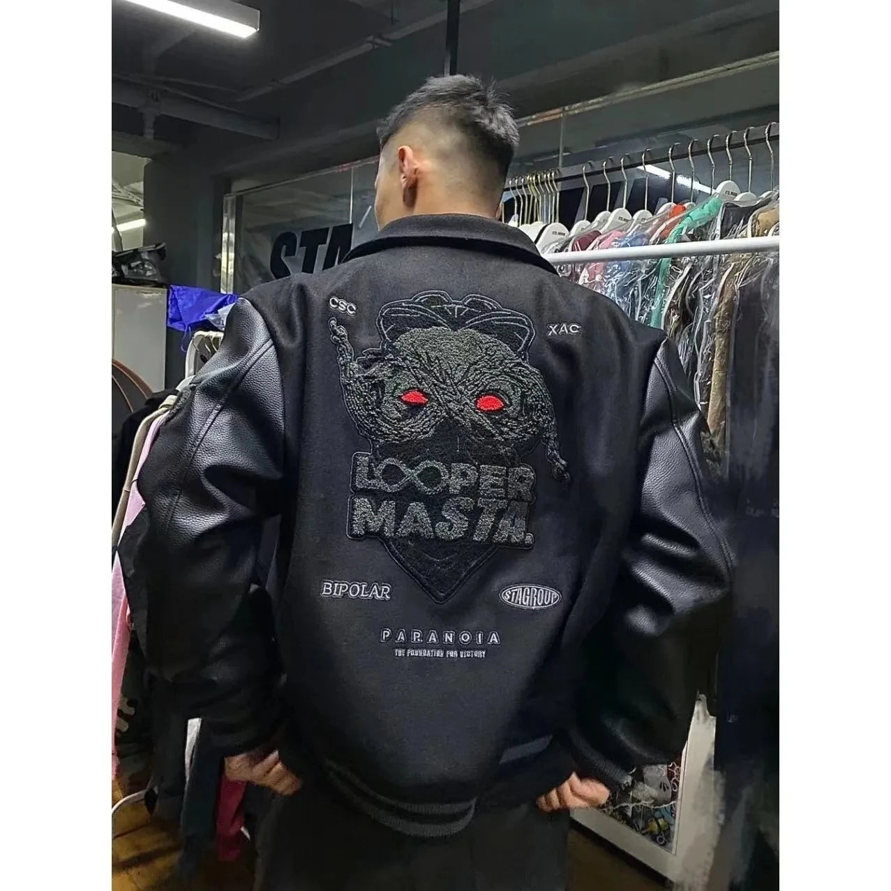 Baseball uniform Y2K men's spring and autumn retro trend leather jacket ins heavy industry embroidery white short coat hot sale