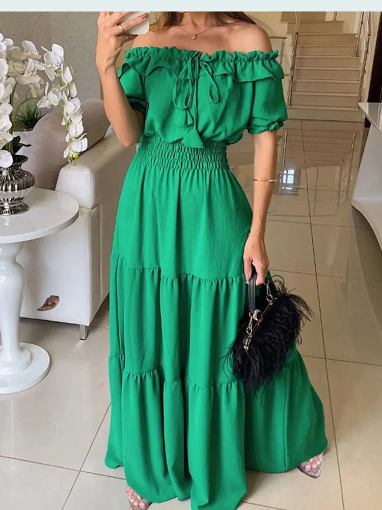 Vestido Bohemio De Verano Para Mujer, Ropa Elegante A La Moda, Informal, Con Cuello De Barco, Para Oficina, Novedad Long Dresses
