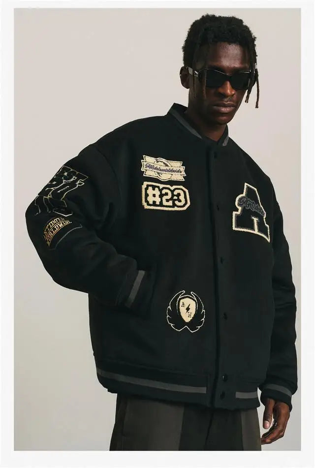Mens Baseball Jacket Flocked Embroidery Stand Vintage Bomber Jackets High Street Loose Coat Couple Streetwear Spring Autumn New
