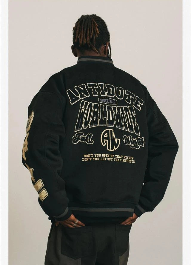 Mens Baseball Jacket Flocked Embroidery Stand Vintage Bomber Jackets High Street Loose Coat Couple Streetwear Spring Autumn New