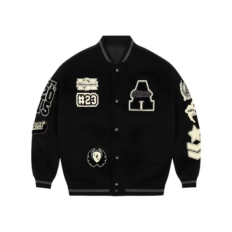 Mens Baseball Jacket Flocked Embroidery Stand Vintage Bomber Jackets High Street Loose Coat Couple Streetwear Spring Autumn New