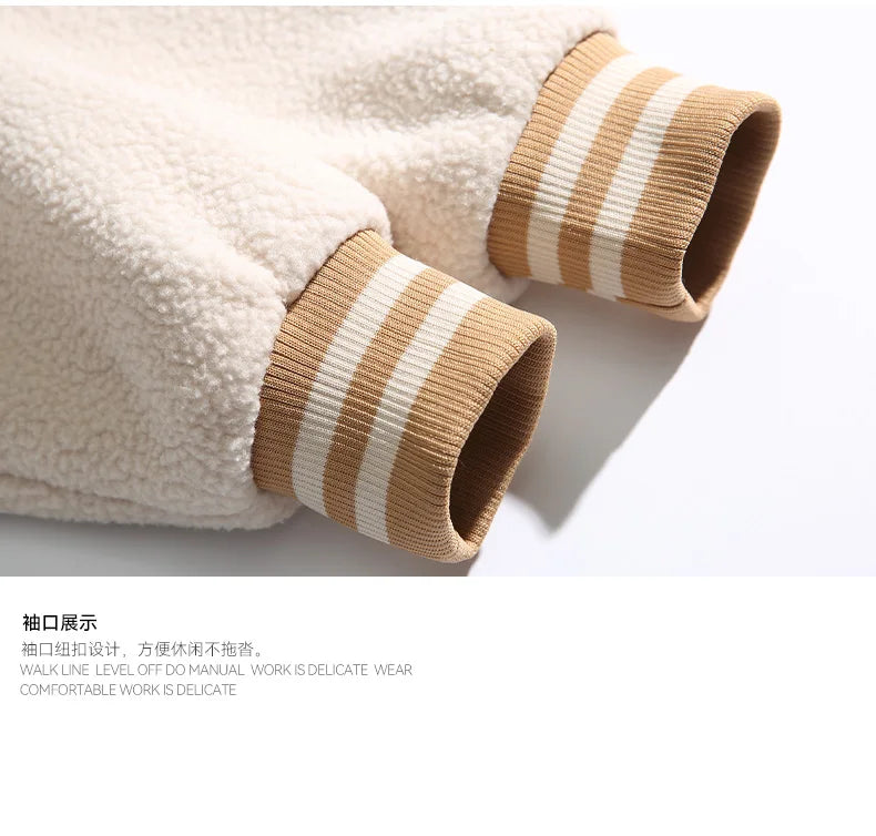 Unisex Lamb Wool Cargo Coat Men Women Cashmere Fleece Baseball Jacket Teen Couple Warm Clothing 2024 Boy Girls Varsity Techwear