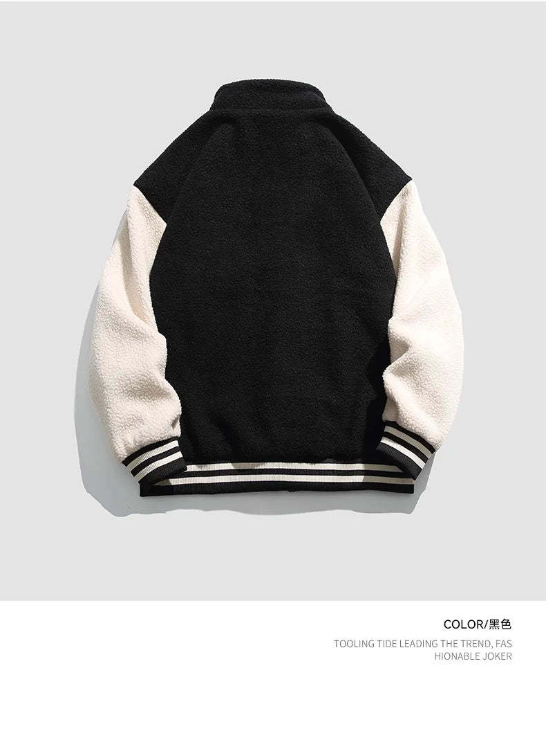 Unisex Lamb Wool Cargo Coat Men Women Cashmere Fleece Baseball Jacket Teen Couple Warm Clothing 2024 Boy Girls Varsity Techwear