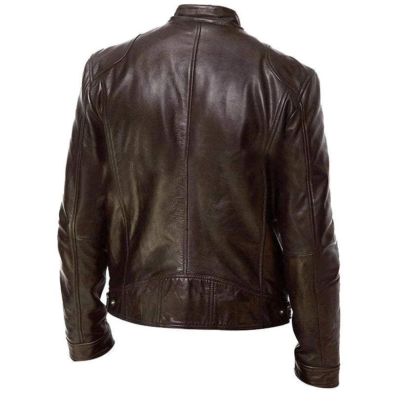 Venta caliente Otoño Nueva Chaqueta de Cuero de Motocicleta Multibolsillos para Hombres