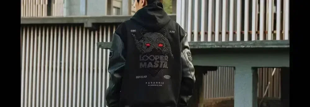 Y2K Retro Trend Leather Jacket Heavy Industry Embroidery Black Short Coats Ins Hot Sale New Men's Baseball Uniform Spring Autumn