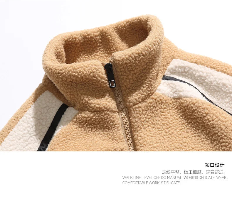 Unisex Lamb Wool Cargo Coat Men Women Cashmere Fleece Baseball Jacket Teen Couple Warm Clothing 2024 Boy Girls Varsity Techwear