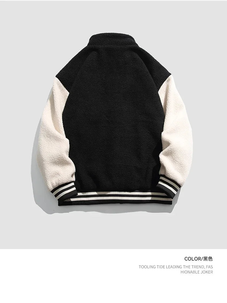 Unisex Lamb Wool Cargo Coat Men Women Cashmere Fleece Baseball Jacket Teen Couple Warm Clothing 2024 Boy Girls Varsity Techwear